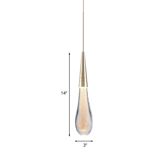 Modern Brass Droplet Crystal Ceiling Lamp With Led Pendant Light - 1 Bubble Design For Living Room