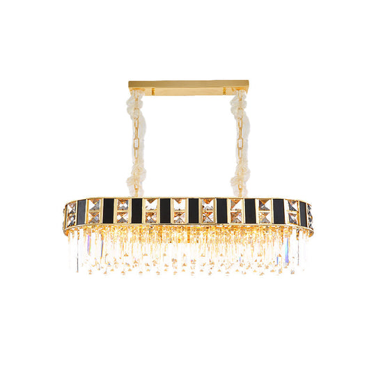 Modern Black And Gold K9 Crystal Oval Island Light - 12 Heads Pendant For Dining Room Ceiling
