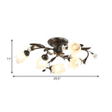 American Garden Flowers Ceilng Light - Cream Glass Semi Flush Mount Lighting In Bronze 4/6/8 Heads