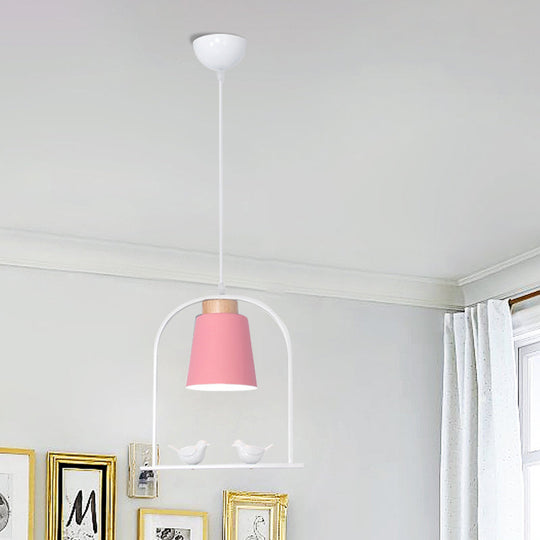 Metal Bird Cage Down Lighting Pendant Lamp With Small Barrel Shade In White/Black/Grey Finish