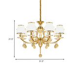 Modern Gold Cut Crystal 8-Light Conical Chandelier With White Glass Shade - Perfect For Living Rooms