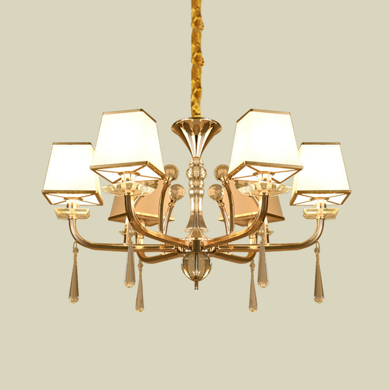 Contemporary 6-Head White Glass Chandelier: Pyramid Crystal Pendant For Bedroom