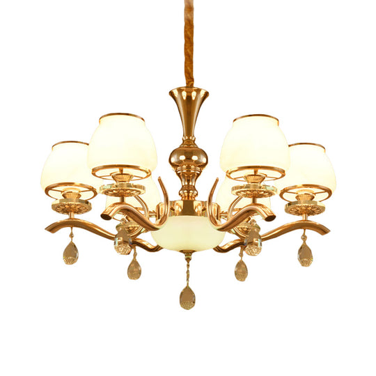 Minimalist 6-Head Gold Milk Glass Cone Ceiling Chandelier: Bedroom Crystal Hanging Lamp
