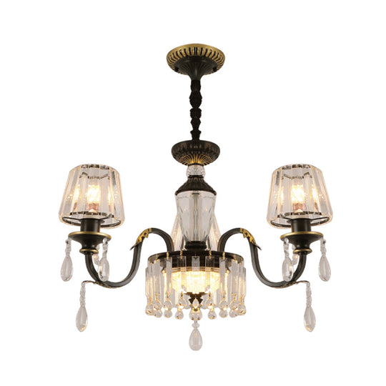 Black Glass Cone Ceiling Chandelier - Simplicity With Clear Crystal Pendant Light