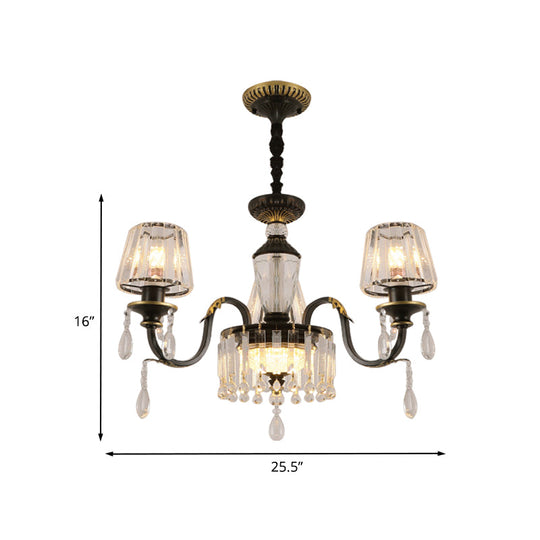 Black Glass Cone Ceiling Chandelier - Simplicity With Clear Crystal Pendant Light