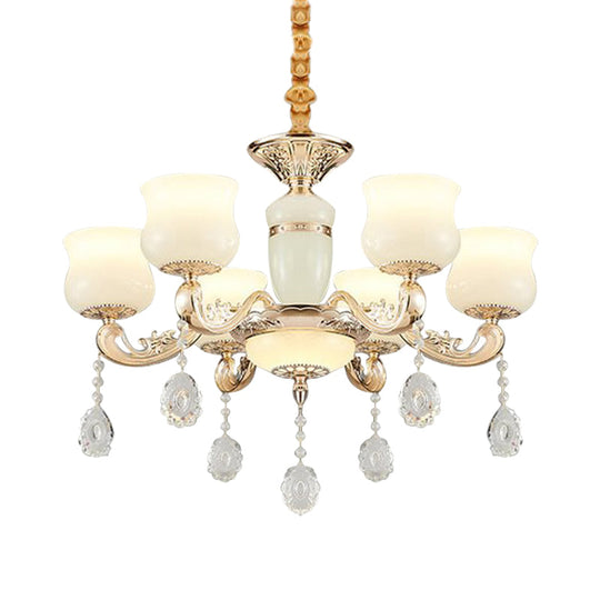 Modern Jade Bud Crystal Chandelier - 6-Light Gold Ceiling Lamp For Bedroom