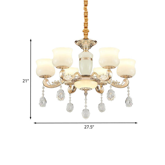 Modern Jade Bud Crystal Chandelier - 6-Light Gold Ceiling Lamp For Bedroom
