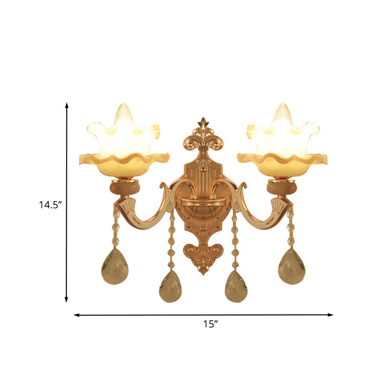 Gold Crystal Wall Sconce With Frosted Glass Shade - Perfect For Living Rooms 2 Bulbs Included!