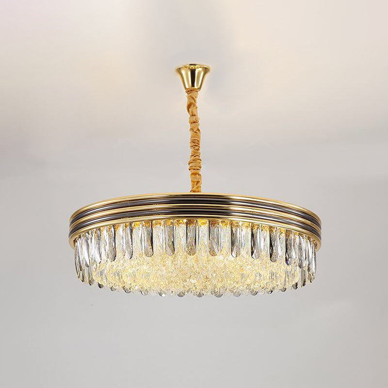 Loop Living Room Ceiling Chandelier: Elegant Crystal Block Design With 14 Bulbs In Gold Finish