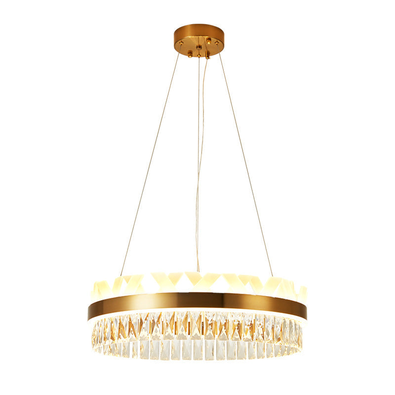 Contemporary Gold Led Chandelier With Clear Crystal Halo Ring - Pendant Ceiling Light