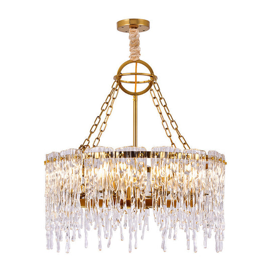 Simple Gold Crystal Chandelier - 8-Bulb Ceiling Hang Fixture For Living Room