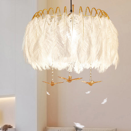 Minimalist Feather Metal Chandelier Light Fixture - 4-Head Bedroom Suspension Lamp In White