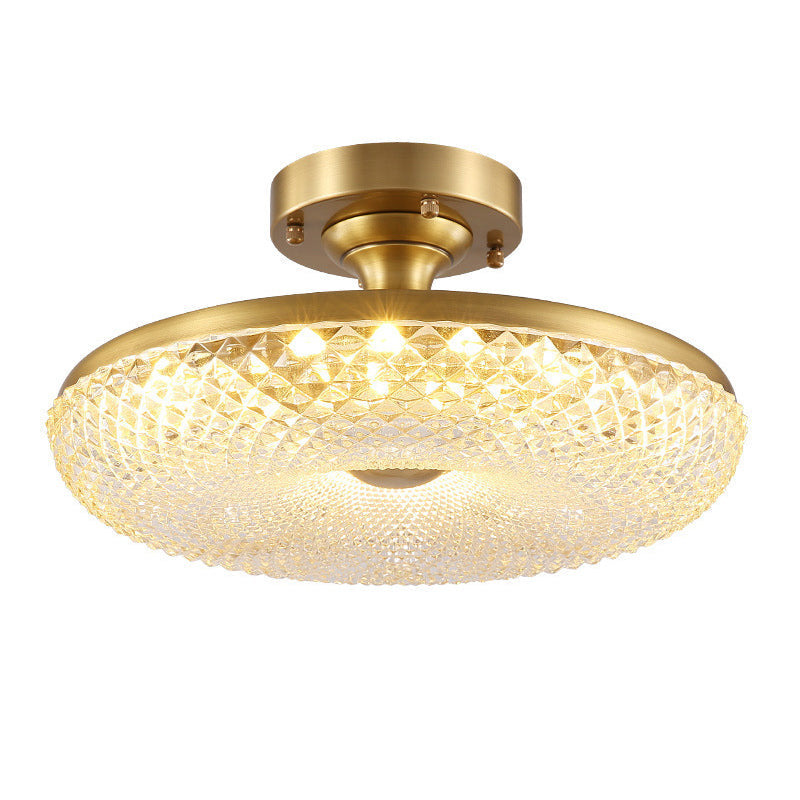 7 - Head Gold Semi Flush Mount Ceiling Light With Clear Ribbed Crystal – Postmodern Doughnut Design