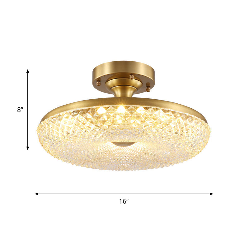 7 - Head Gold Semi Flush Mount Ceiling Light With Clear Ribbed Crystal – Postmodern Doughnut Design