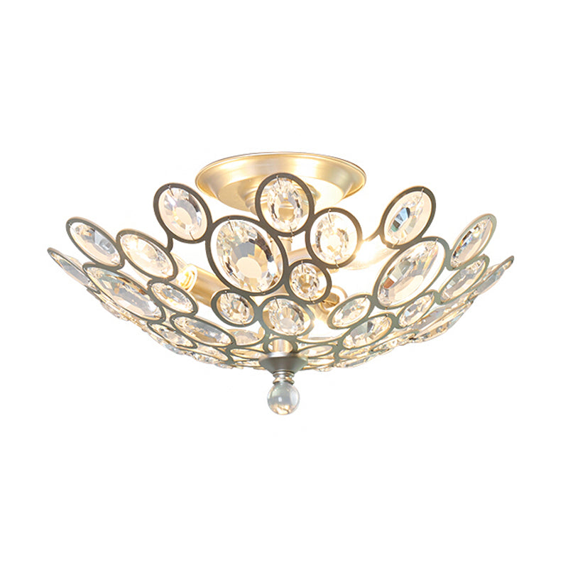 Modern Silver Crystal Semi Flush Light For Corridors - Hand - Cut 3 Head Design