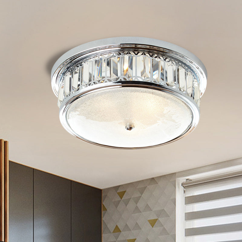 Modernism Circular Ceiling Lamp - Chrome Flush Mount Lighting Fixture With 3-Light K9 Crystal
