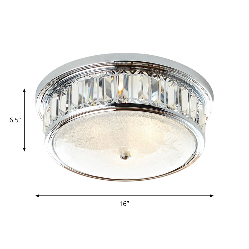 Modernism Circular Ceiling Lamp - Chrome Flush Mount Lighting Fixture With 3 - Light K9 Crystal