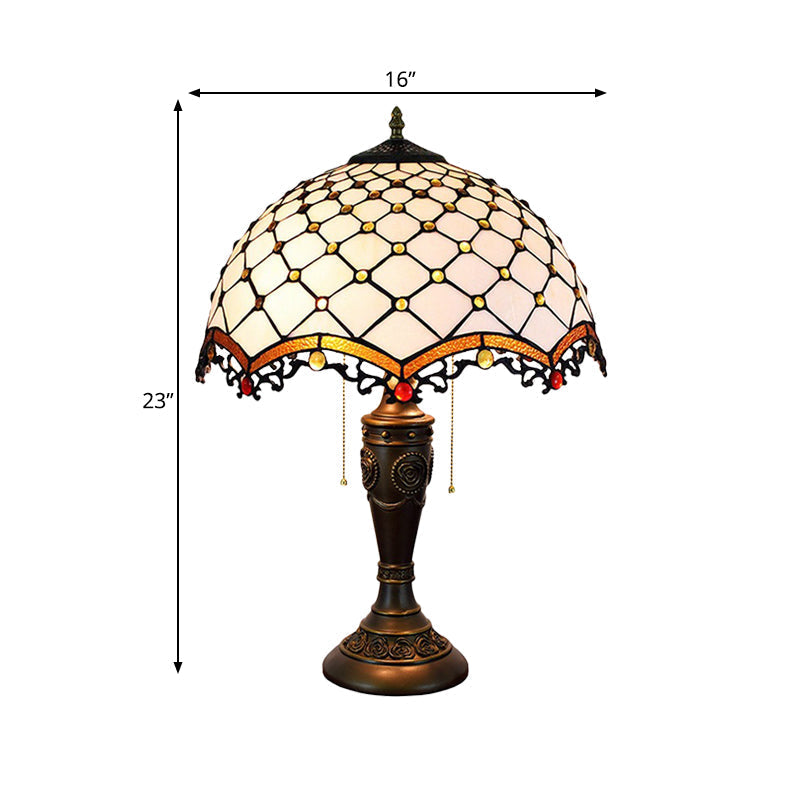 Christelle - White Glass Fishscale Table Light Baroque Style 2 Lights Bronze Night Lamp With Pull