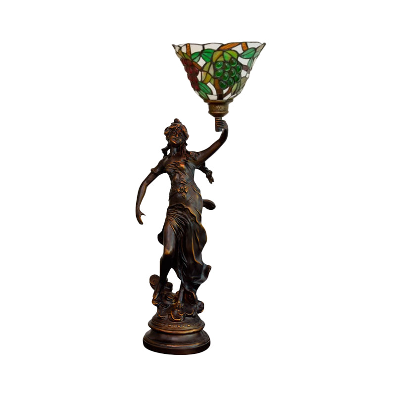 Clara - Tiffany-Tischbeleuchtung in Bronze mit Nachttischlampe mit Engelsstatue -