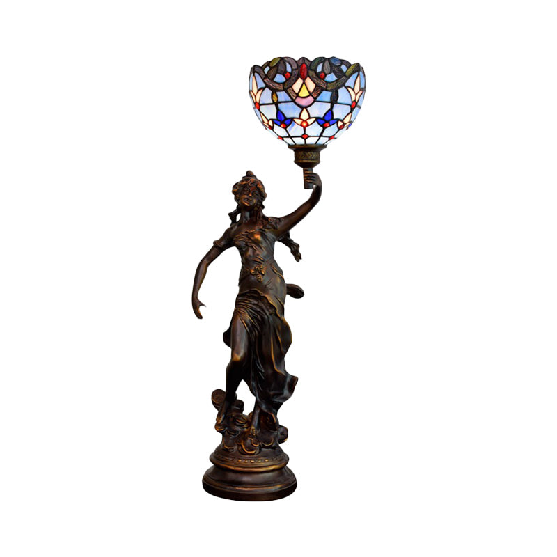 Gatria - Bronze Women Sculpture Night Lamp Victorian Style 1 Head Resin Table Light With
