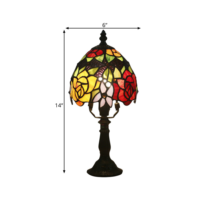 Aubrey - Baroque 1 Head Rose Patterned Night Lamp Dark Coffee Stained Art Glass Nightstand Light