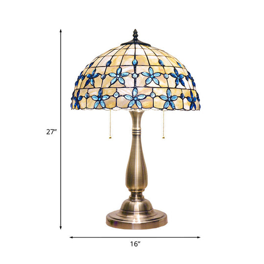 Caterina - Jewel Petals Night Stand Light: Tiffany-Style Shell Lamp With 2 Heads