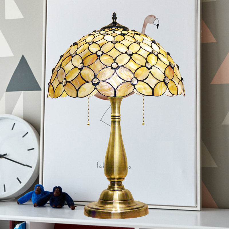 Megrez - Baroque 2 Bulbs Living Room Night Lamp Gold Pull-Chain Table Lighting With Crisscrossed