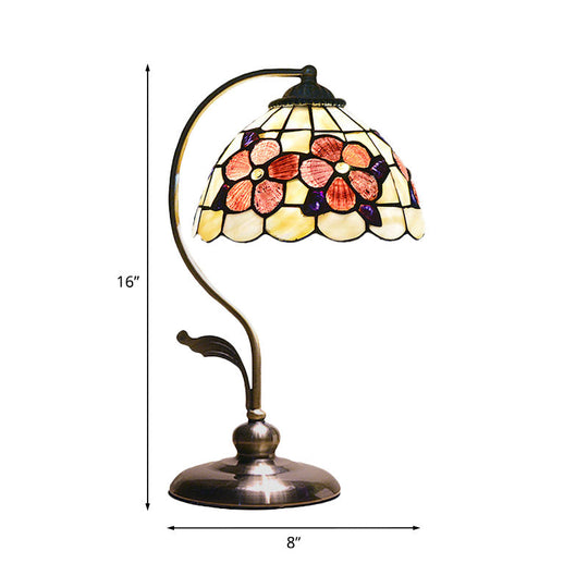 Red Shell Nightstand Lamp: Natural Mediterranean Style Flower Pattern Design 1 Head