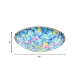 Tiffany Blue Stained Glass Ceiling Light For Bedroom - 2/3 - Light Wide Bowl Flush Mount 12’/16’