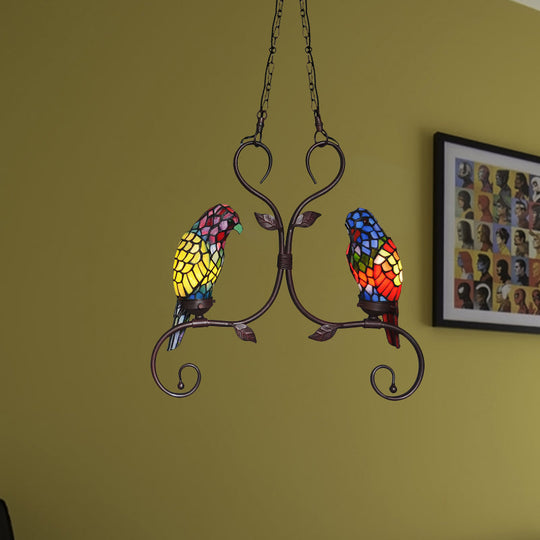 Bronze Parrot Chandelier: Cut Glass Baroque Style 2 Heads Pendant Lighting With Elegant Frame