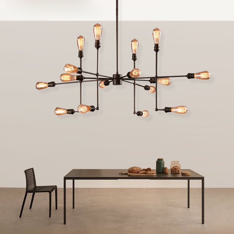 Vintage Industrial Multi-Light Chandelier - Iron Exposed Pendant Lighting For Dining Room Black