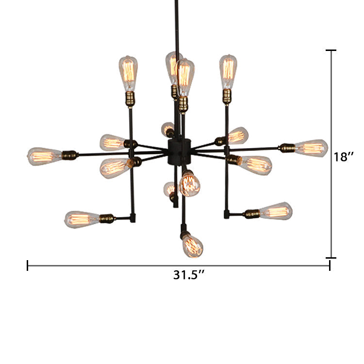 Vintage Industrial Multi-Light Chandelier - Iron Exposed Pendant Lighting For Dining Room Black