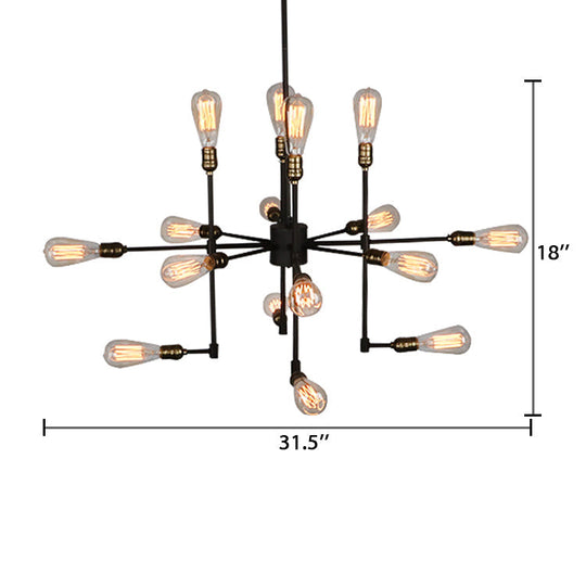 Vintage Industrial Multi-Light Chandelier - Iron Exposed Pendant Lighting For Dining Room Black