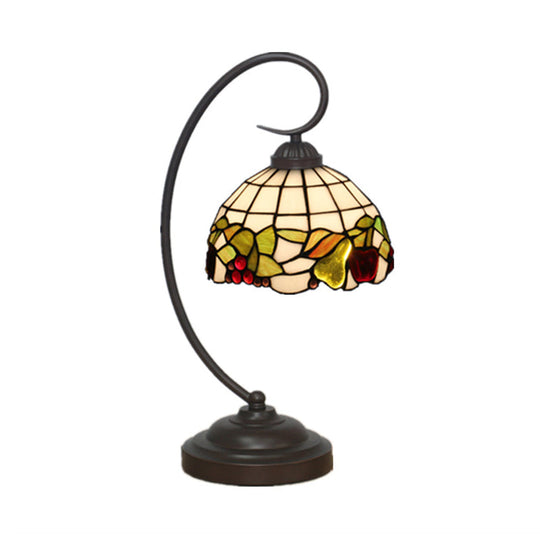 Cut Glass Dark Coffee Desk Lamp With Fruit Pattern - Mediterranean Inspired Night Lighting Bowl