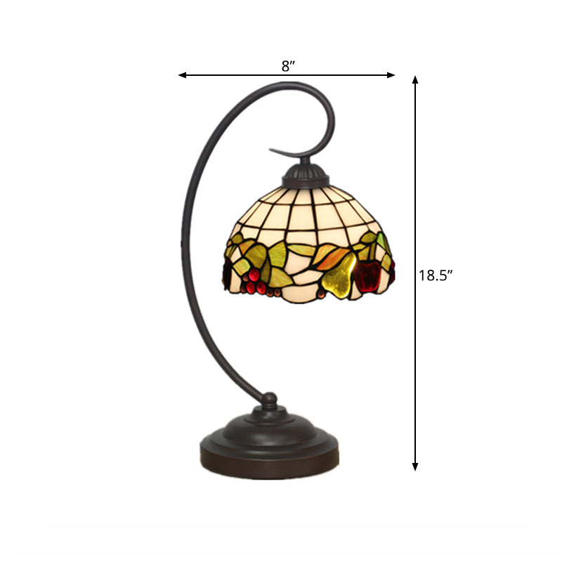 Cut Glass Dark Coffee Desk Lamp With Fruit Pattern - Mediterranean Inspired Night Lighting Bowl