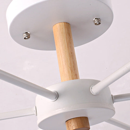 White Finish 6 - Bulb Ceiling Mount Chandelier - Nordic Wood And Metal Semi Flush Pendant Light