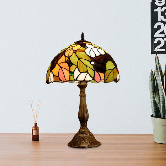 Samantha - Head 1 Dome Table Lamp Baroque Style Yellow/Green/Orange Stained Glass Nightstand With
