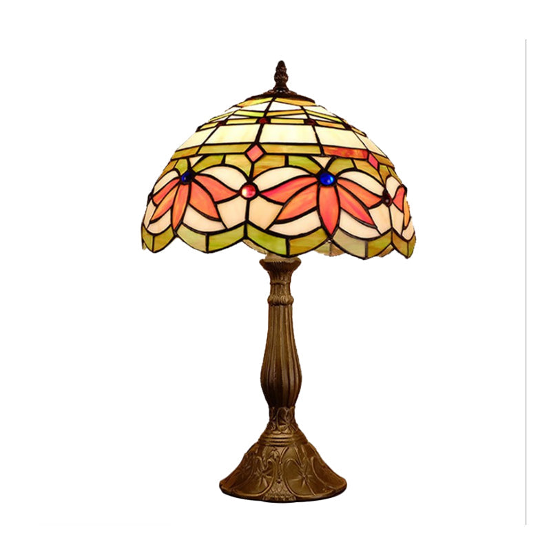Samantha - Head 1 Dome Table Lamp Baroque Style Yellow/Green/Orange Stained Glass Nightstand With