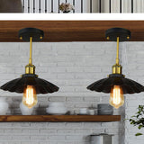 Vintage Industrial Black Scalloped Semi Flush Mount Metal Ceiling Fixture With 1 Light