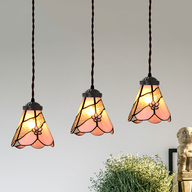Bowl/Morning Glory Multi-Light Pendant - Pink Stained Glass Baroque Style Hanging Lamp Kit Perfect