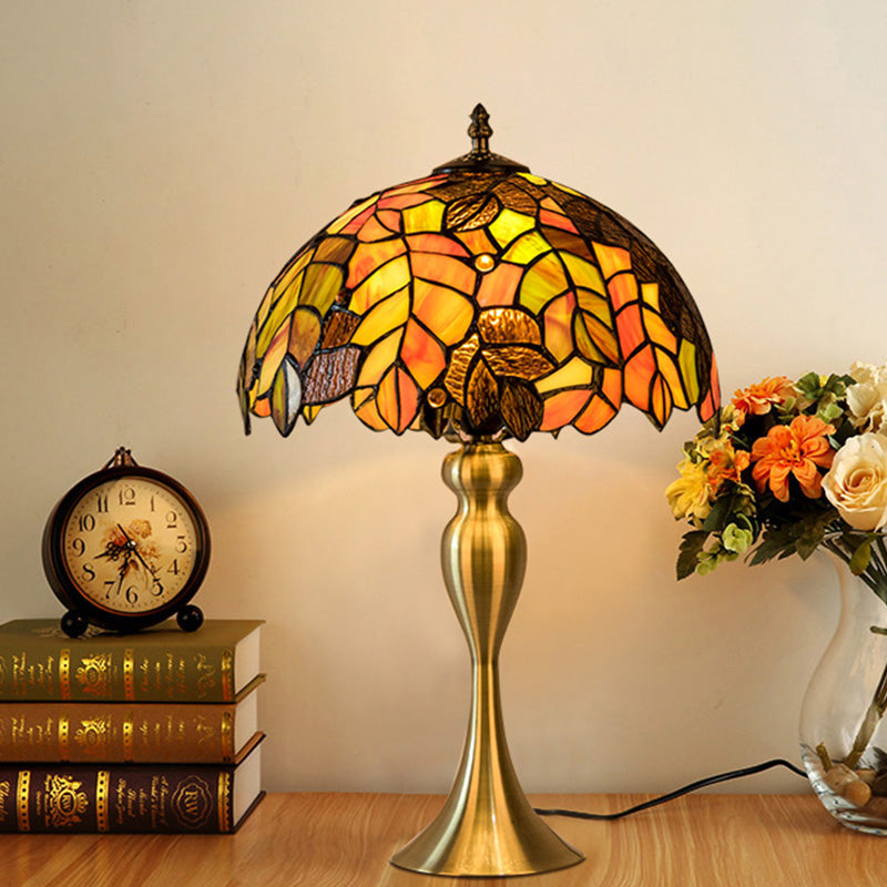 Abigail - Baroque 1-Light Leaf Patterned Night Lamp Gold Finish Hand Cut Glass Table Lighting With