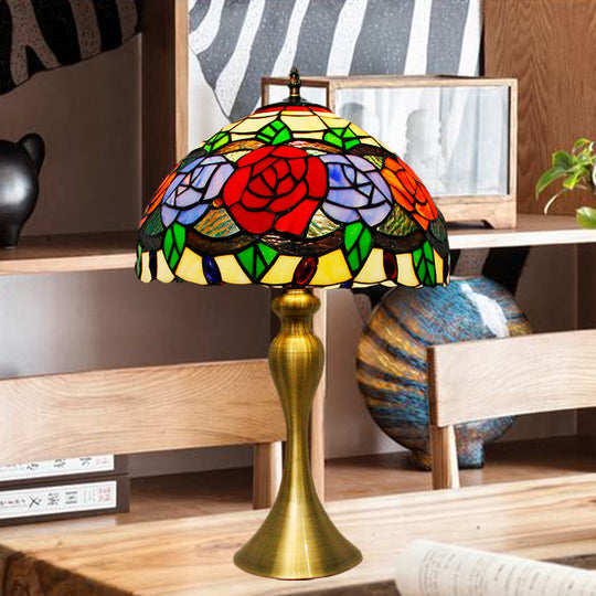 Sadie - Baroque Cut Glass Rose Night Light 1 Gold Finish Desk Lighting With Bowl Shade
