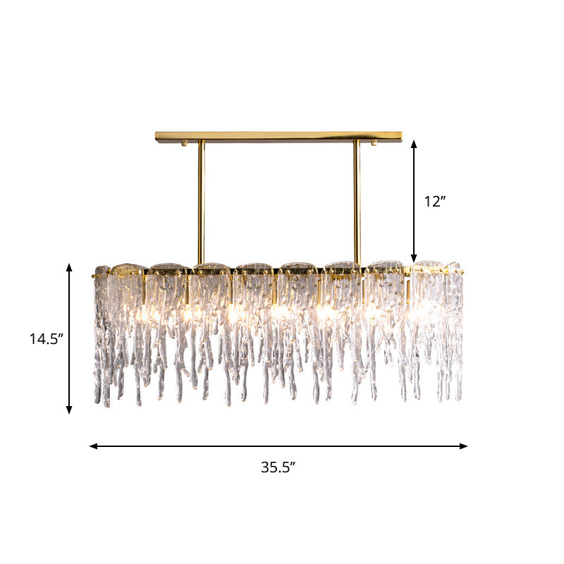 Gold Oval Island Pendant Lamp: Minimalist Design With Clear Crystal 7 Bulbs & Melting Ice-Inspired