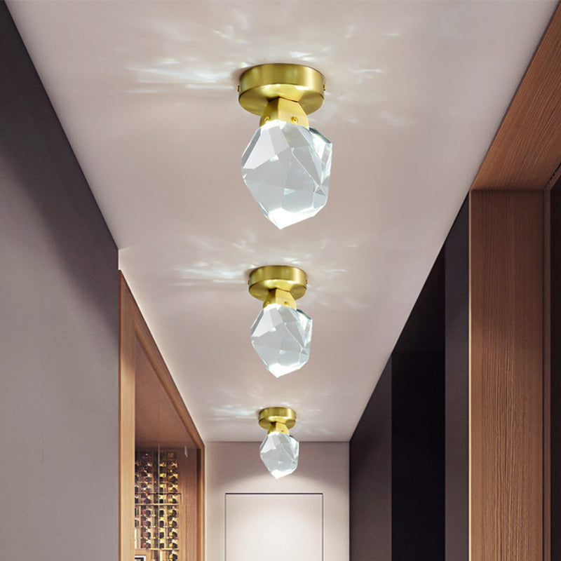 Geometric Crystal Block Led Flush Ceiling Light In Brass - Minimalist Mount Spotlight