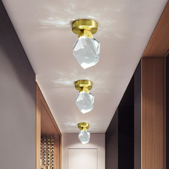 Geometric Crystal Block Led Flush Ceiling Light In Brass - Minimalist Mount Spotlight
