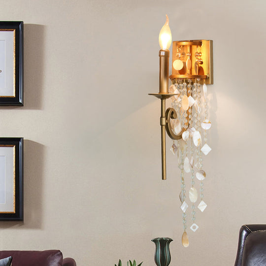 Gold Metal Candlestick Wall Sconce Light With Crystal Accent - Traditional Bedroom Lighting