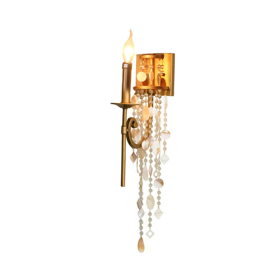 Gold Metal Candlestick Wall Sconce Light With Crystal Accent - Traditional Bedroom Lighting