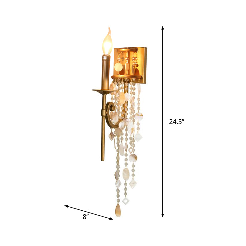 Gold Metal Candlestick Wall Sconce Light With Crystal Accent - Traditional Bedroom Lighting