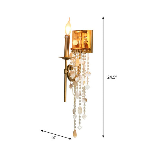 Gold Metal Candlestick Wall Sconce Light With Crystal Accent - Traditional Bedroom Lighting