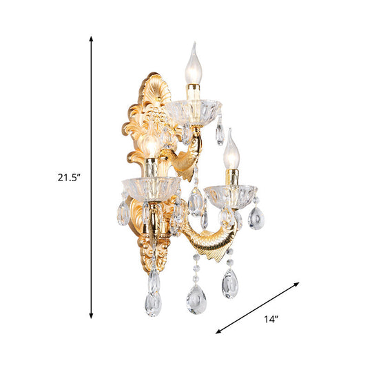 Gold Crystal Wall Light With Fish-Shaped Arm And 3 Candle Lights